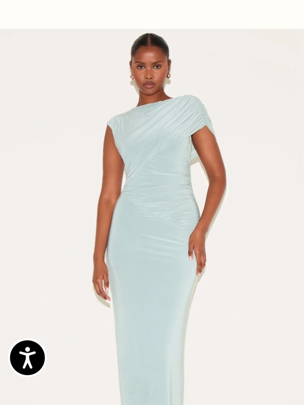 PrettyLittleThing Sage Green One-Shoulder Draped Maxi Dress